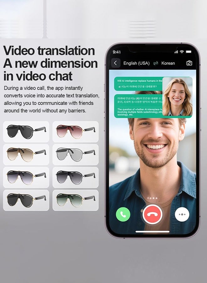 AI Translation Smart Glasses – Real-Time Voice Translator for 100+ Languages ​​| Bluetooth 6.0 Sunglasses with Touch Control for Travel, Business  Language Learning - Image 3