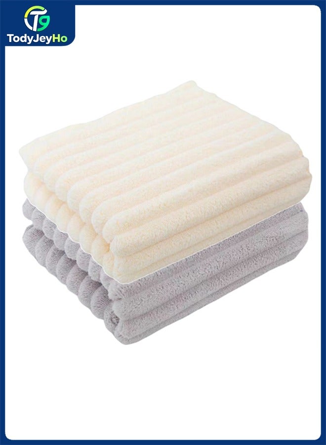 TodyJeyHo 2 ultra-fine fiber towels, home coral fleece towels, suitable for bathrooms and kitchens, size 30x60cm（Milk white+gray） - Image 1