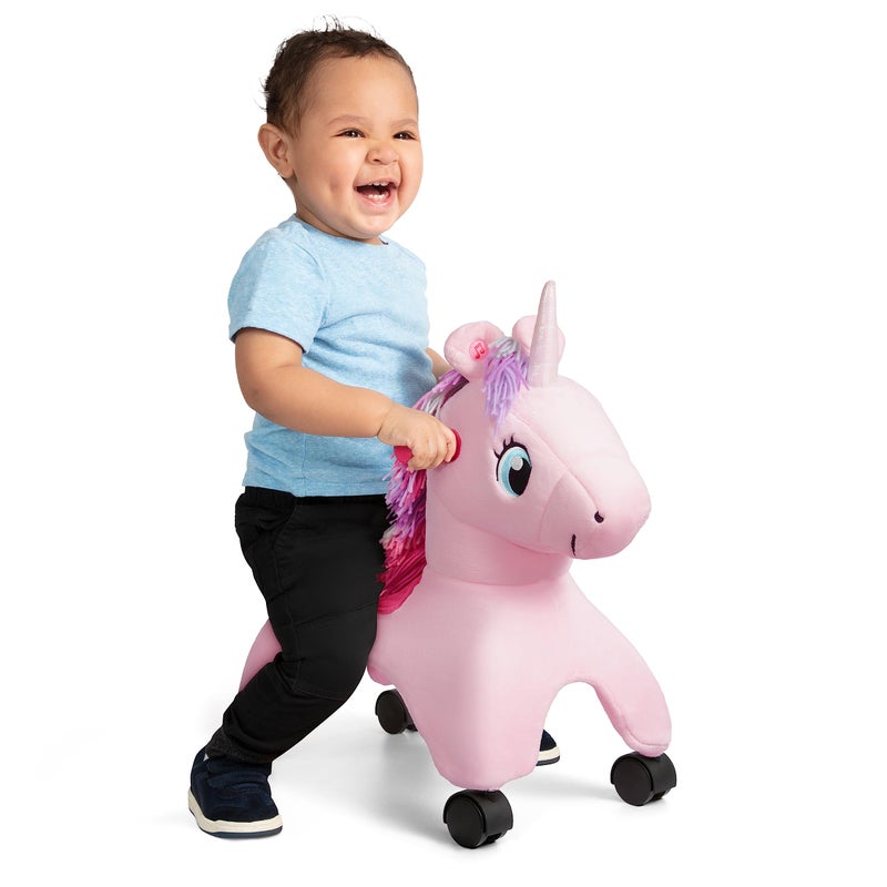 Radio Flyer Shimmer The Magic Unicorn Ride On, Ages 1-3, Interactive Lights & Sounds, Horn Lights Up While Riding, EZ-Glide 360-degree Wheels, Easy Grip Handles, Soft Plush Face, Toddler Ride On Toys - Image 1