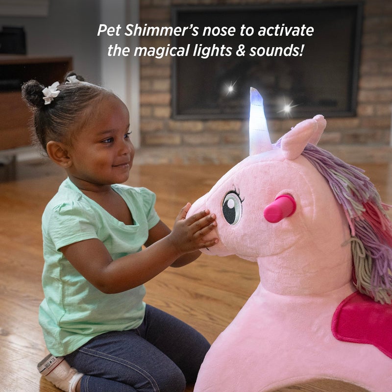 Radio Flyer Shimmer The Magic Unicorn Ride On, Ages 1-3, Interactive Lights & Sounds, Horn Lights Up While Riding, EZ-Glide 360-degree Wheels, Easy Grip Handles, Soft Plush Face, Toddler Ride On Toys - Image 5