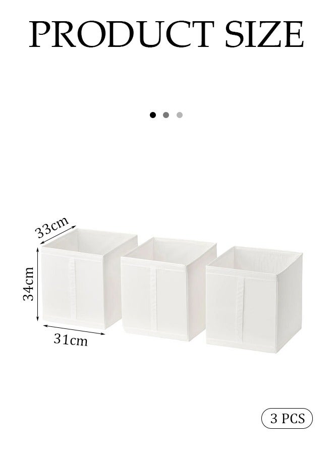 إسكدنيا مجموعة صناديق تخزين قابلة للطي من القماش مكونة من 3 قطع مع 3 صناديق تخزين قابلة للطي منزلية وأكياس تخزين من القماش مع مقابض لحملها وصناديق لتنظيم الألعاب للتخزين على الرف في المنزل والمكتب - Image 4