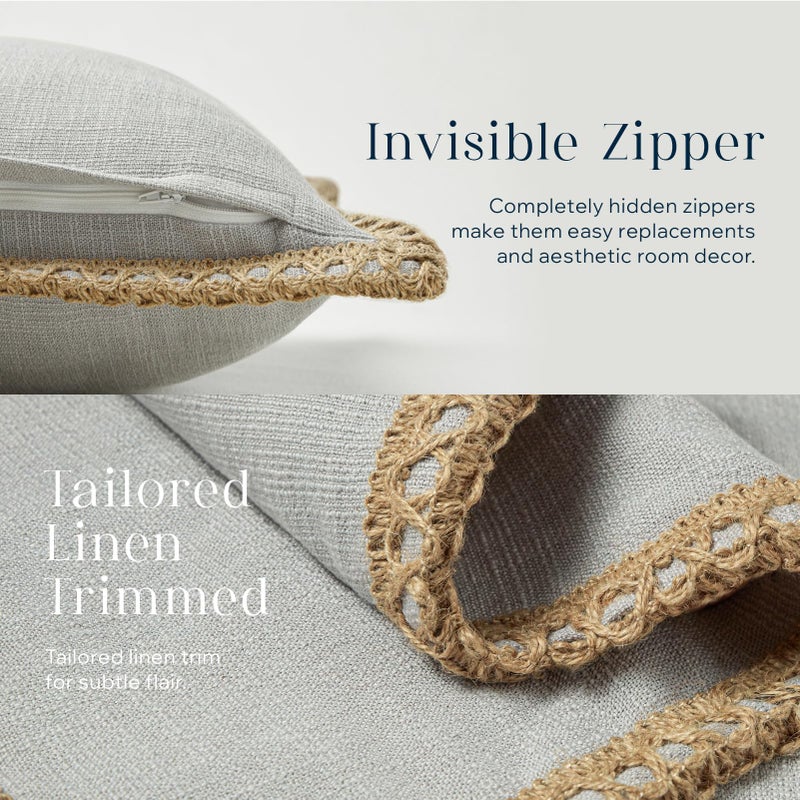 Phantoscope Pack of 2 Farmhouse Decorative Throw Decorative Pillow Cover Burlap Linen Trimmed Tailored Edges  Flax Gray  18 x 18 inches  45 x 45 cm - Image 3