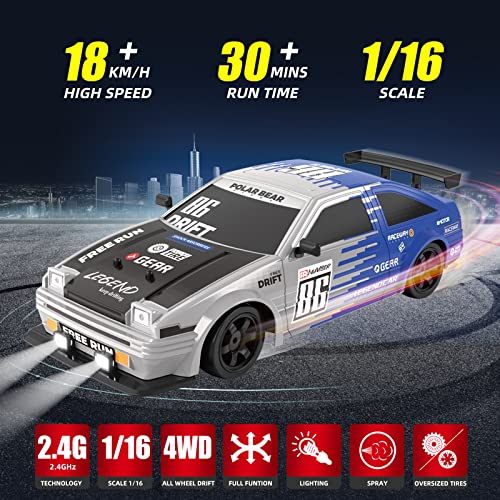 Sakeye RC Drift Car Remote Control Cars 116 24GHz Drifting RC Car 4WD Remote Control Drift Cars with Spray LED Lights and Drifting Tires Toy Cars for Adults Boys Kids - Image 5
