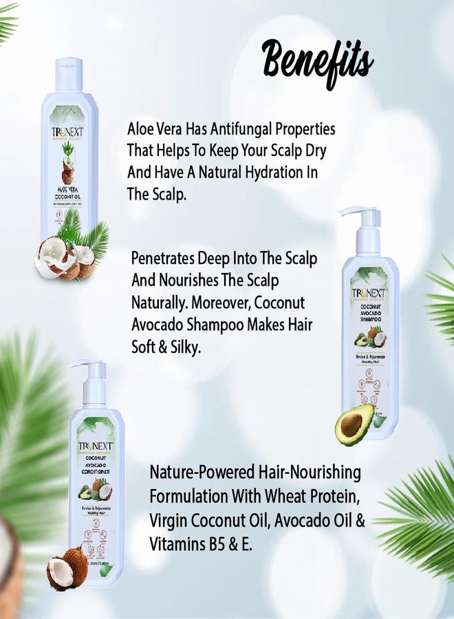 TRUNEXT Aloevera Coconut Hair Oil original 200 ml, Coconut Avocado Black Hair Fall Control Shampoo 300 ml, Coconut Avocado Silky Hair Conditioner 300 ml, Hair Fall Dandruff Control (Combo Pack Of 3) - Image 5