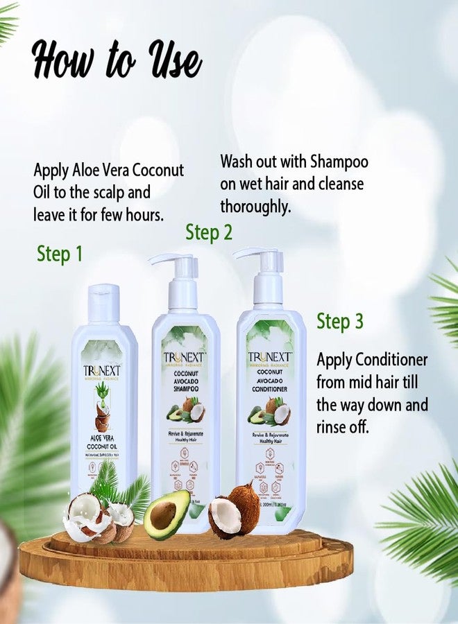 TRUNEXT Aloevera Coconut Hair Oil original 200 ml, Coconut Avocado Black Hair Fall Control Shampoo 300 ml, Coconut Avocado Silky Hair Conditioner 300 ml, Hair Fall Dandruff Control (Combo Pack Of 3) - Image 4