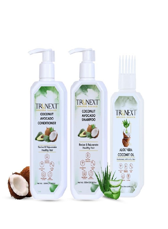 TRUNEXT Aloevera Coconut Hair Oil original 200 ml, Coconut Avocado Black Hair Fall Control Shampoo 300 ml, Coconut Avocado Silky Hair Conditioner 300 ml, Hair Fall Dandruff Control (Combo Pack Of 3) - Image 2