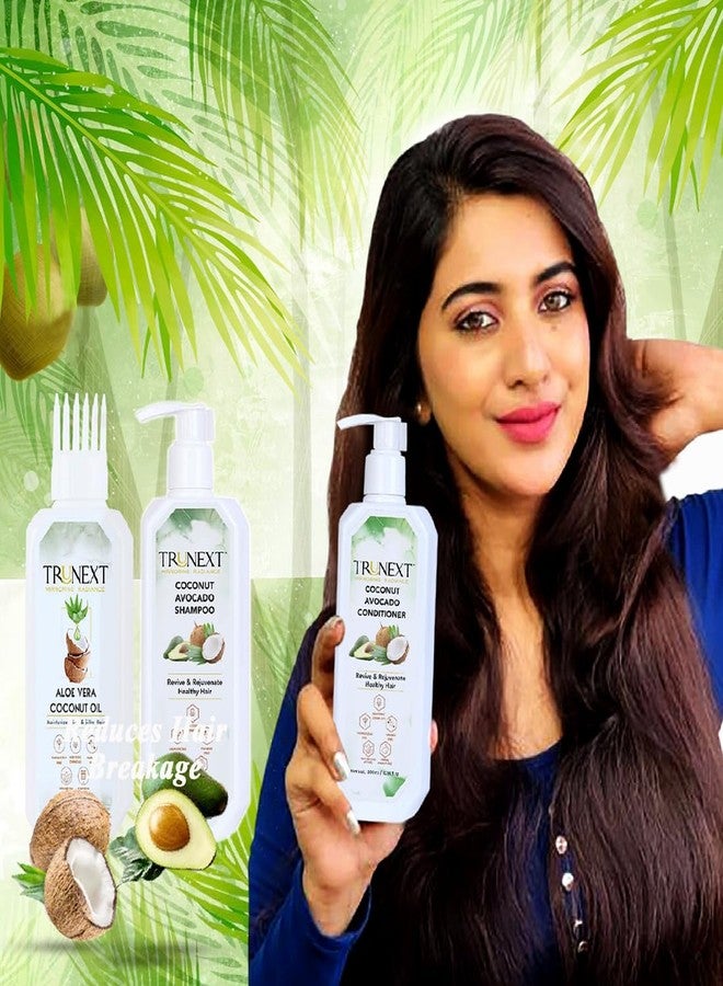 TRUNEXT Aloevera Coconut Hair Oil original 200 ml, Coconut Avocado Black Hair Fall Control Shampoo 300 ml, Coconut Avocado Silky Hair Conditioner 300 ml, Hair Fall Dandruff Control (Combo Pack Of 3) - Image 3