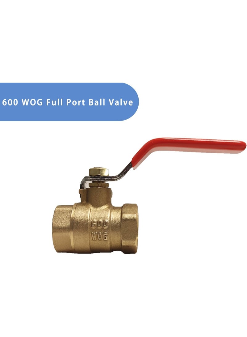 صمام كروي ان بي تي، صمام كروي نحاسي ملولب أنثى 600 دبليو او جي، صمام كروي نحاسي مطروق كامل المنفذ، صمام إغلاق مياه شديد التحمل بمعيار الولايات المتحدة الأمريكية، 1.3 سم (قطعتين) - Image 2