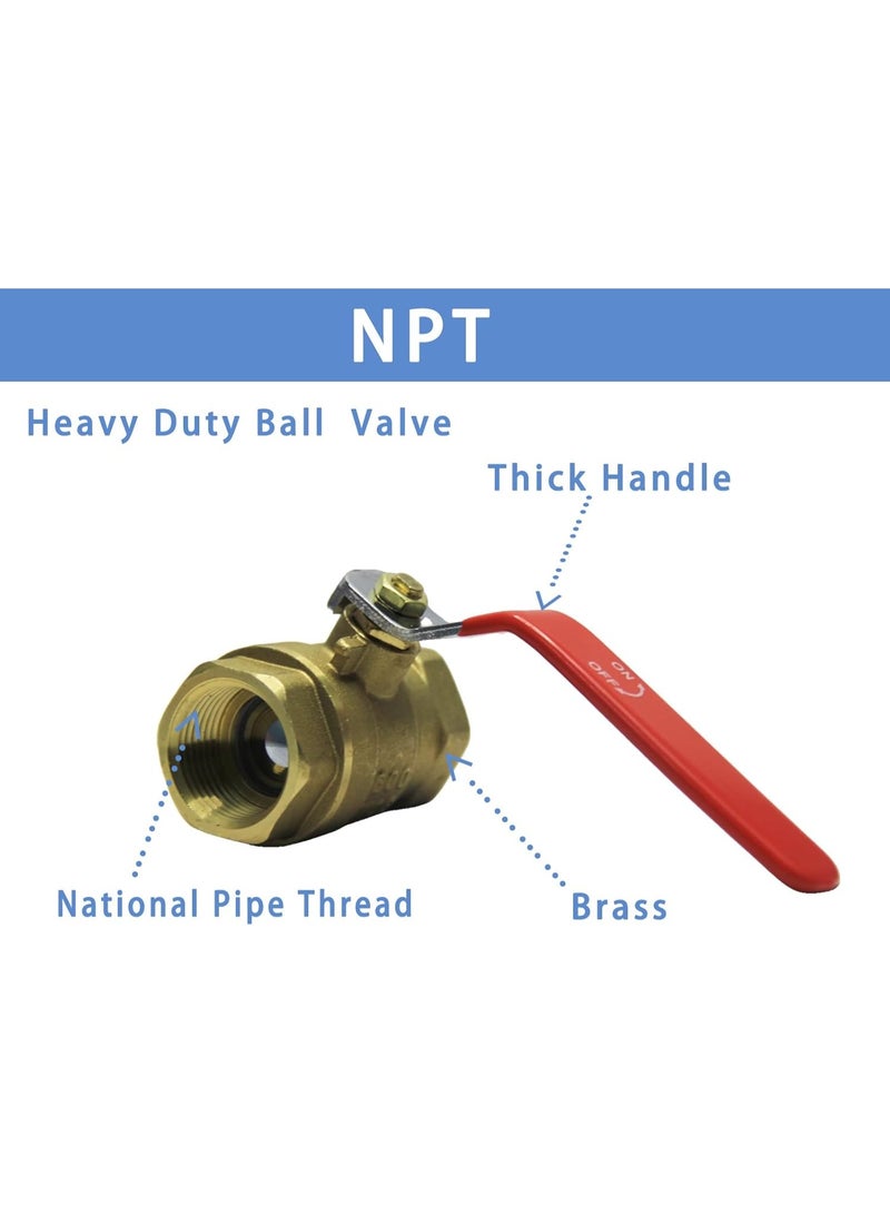 صمام كروي ان بي تي، صمام كروي نحاسي ملولب أنثى 600 دبليو او جي، صمام كروي نحاسي مطروق كامل المنفذ، صمام إغلاق مياه شديد التحمل بمعيار الولايات المتحدة الأمريكية، 1.3 سم (قطعتين) - Image 5