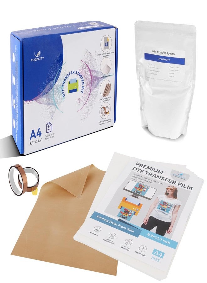 FugaCity DTF Transfer Film Powder Kit, All-in-One DTF Sublimation for Starter- 30 Sheets Direct to Film Transfer Paper & 8.8oz White Digital Hot Melt Adhesive DTF Powder for All Color Fabrics - Image 1