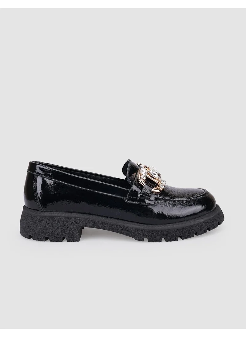 Cabani Leather Black Patent Leather Buckled Women's Casual Shoes