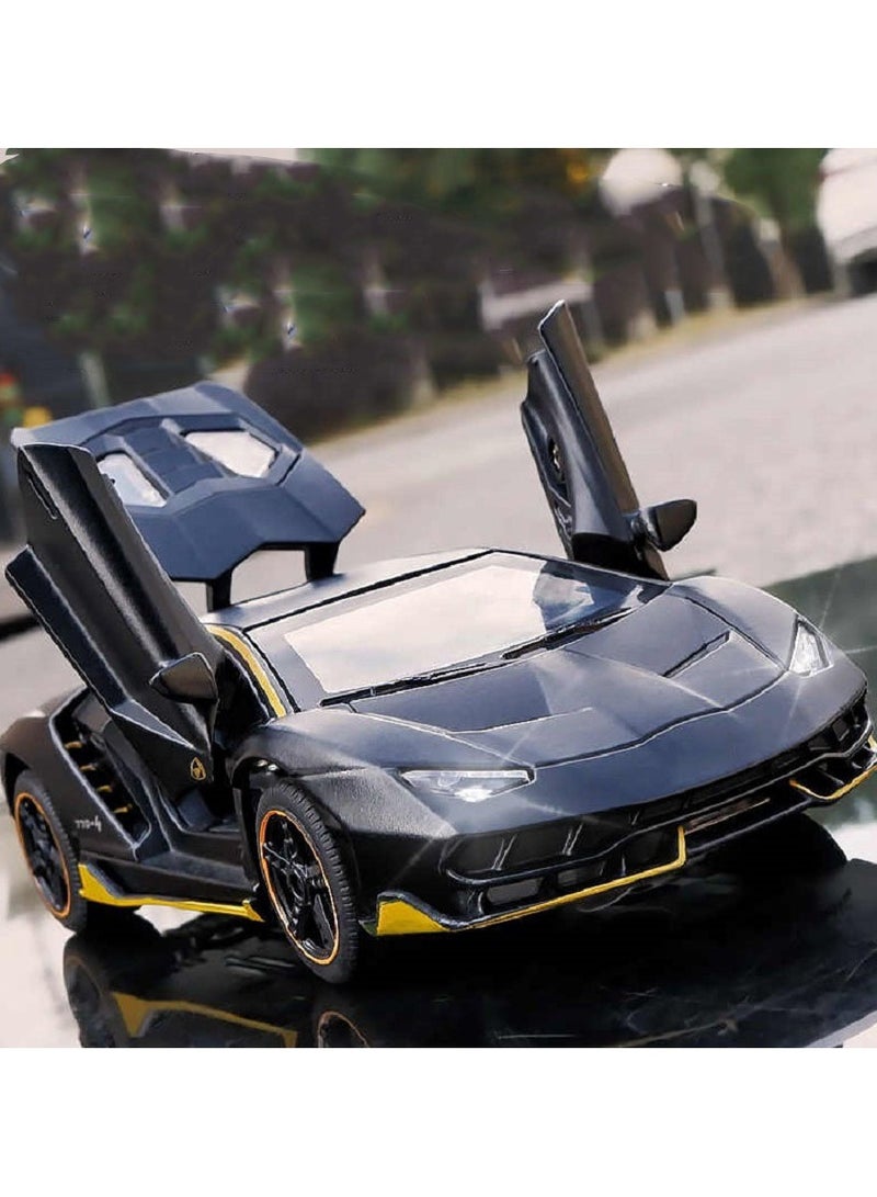 HALAMODO 1:32 Alloy Sports Car Model , Force Control With Light & Sound Pull Back Toy Car , 770 Gloss Black Supercar Style With Adjustable Spoiler , Model Car for Kids Boy Girl Gift , 15.5 cm*6.6 cm*3.8 cm - Image 2