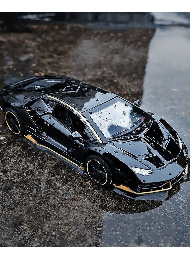 HALAMODO 1:32 Alloy Sports Car Model , Force Control With Light & Sound Pull Back Toy Car , 770 Gloss Black Supercar Style With Adjustable Spoiler , Model Car for Kids Boy Girl Gift , 15.5 cm*6.6 cm*3.8 cm - Image 3