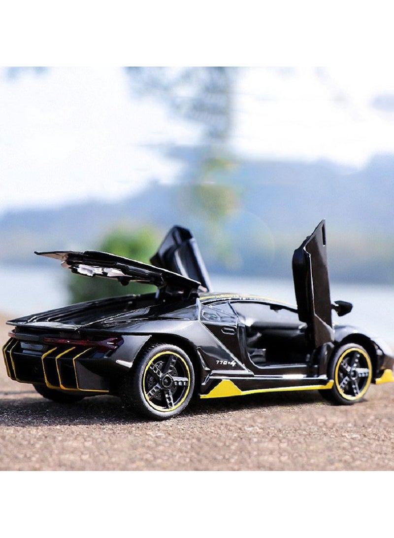 HALAMODO 1:32 Alloy Sports Car Model , Force Control With Light & Sound Pull Back Toy Car , 770 Gloss Black Supercar Style With Adjustable Spoiler , Model Car for Kids Boy Girl Gift , 15.5 cm*6.6 cm*3.8 cm - Image 4