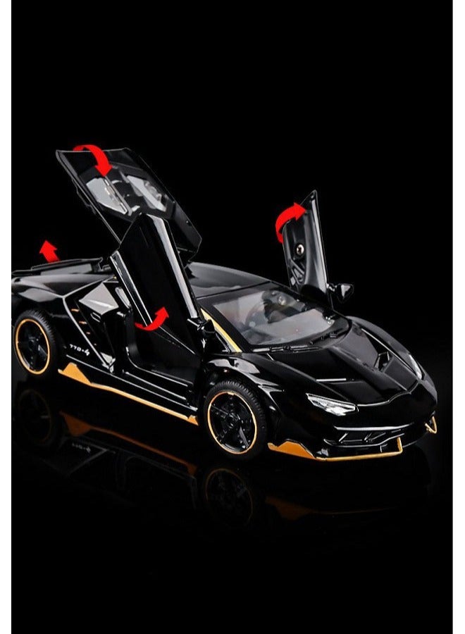HALAMODO 1:32 Alloy Sports Car Model , Force Control With Light & Sound Pull Back Toy Car , 770 Gloss Black Supercar Style With Adjustable Spoiler , Model Car for Kids Boy Girl Gift , 15.5 cm*6.6 cm*3.8 cm - Image 5