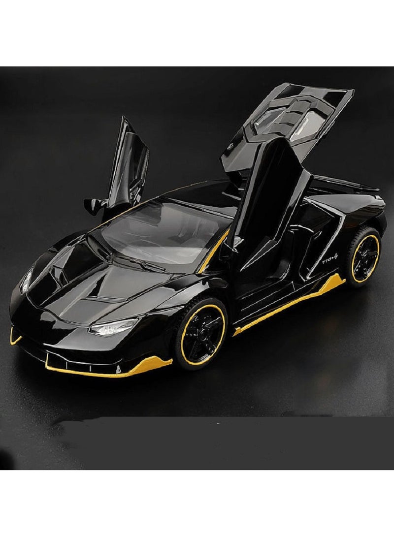 HALAMODO 1:32 Alloy Sports Car Model , Force Control With Light & Sound Pull Back Toy Car , 770 Gloss Black Supercar Style With Adjustable Spoiler , Model Car for Kids Boy Girl Gift , 15.5 cm*6.6 cm*3.8 cm - Image 1