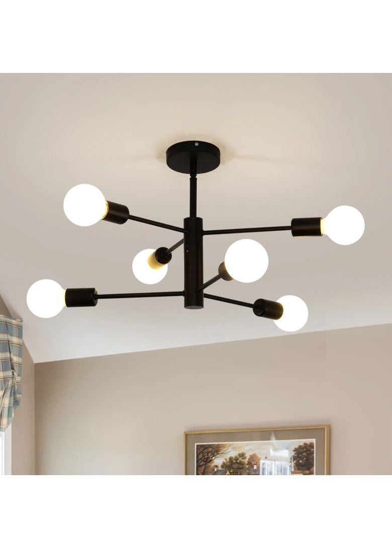 GEADI - Sputnik Chandelier Industrial 6 Light Black Ceiling Light Fixture Height Adjustable Lighting For Kitchen Island Bedroom Dining Room Living Room Farmhouse - Image 1