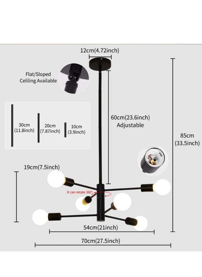 GEADI - Sputnik Chandelier Industrial 6 Light Black Ceiling Light Fixture Height Adjustable Lighting For Kitchen Island Bedroom Dining Room Living Room Farmhouse - Image 1