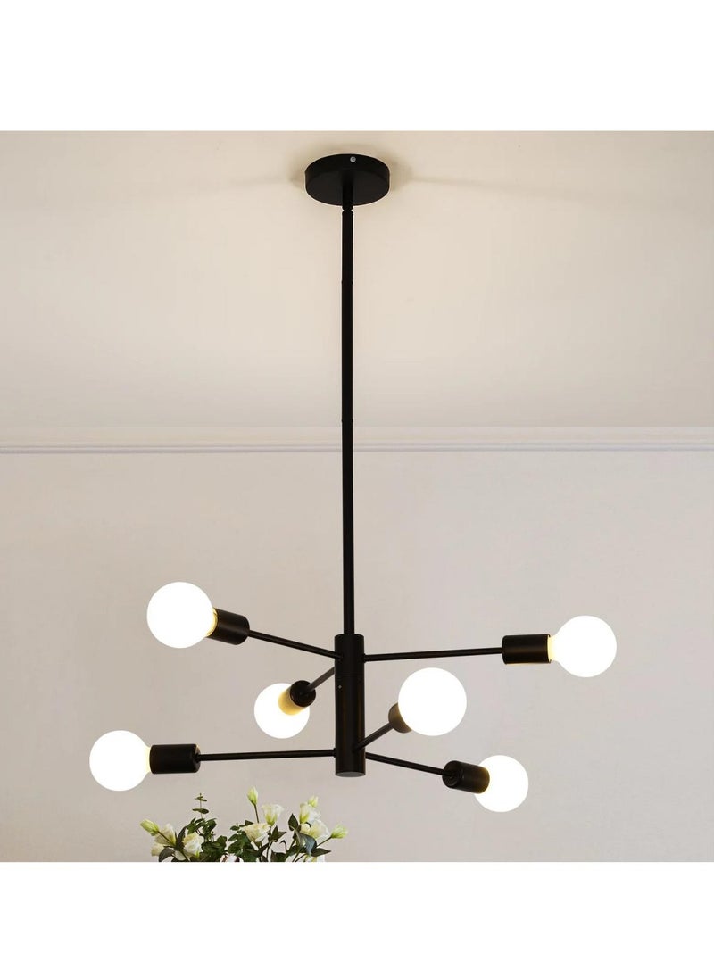 GEADI - Sputnik Chandelier Industrial 6 Light Black Ceiling Light Fixture Height Adjustable Lighting For Kitchen Island Bedroom Dining Room Living Room Farmhouse - Image 1