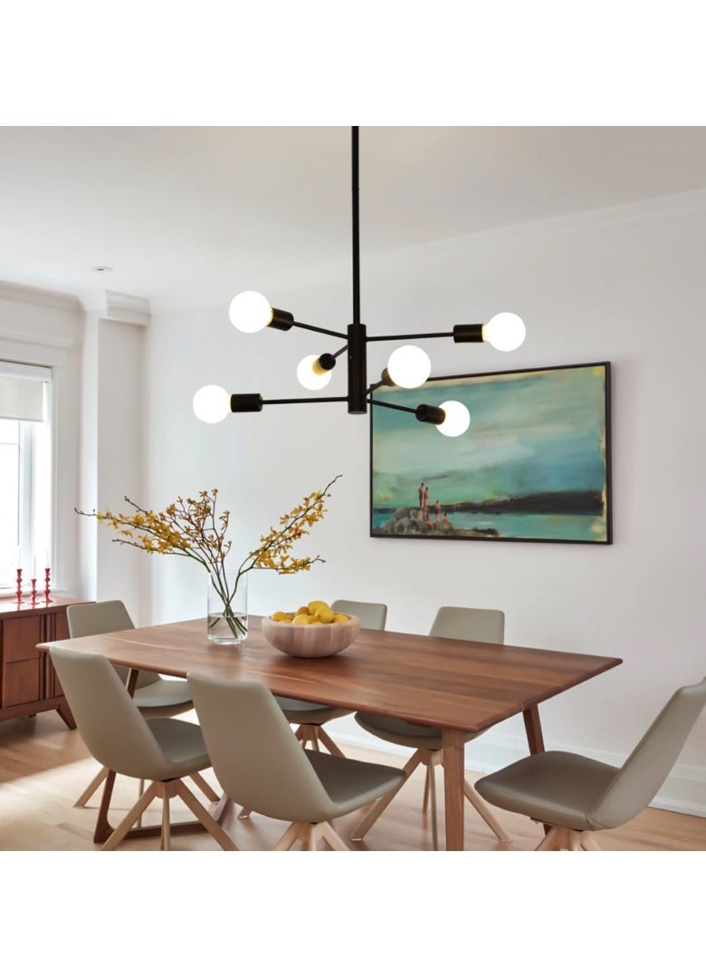 GEADI - Sputnik Chandelier Industrial 6 Light Black Ceiling Light Fixture Height Adjustable Lighting For Kitchen Island Bedroom Dining Room Living Room Farmhouse - Image 1