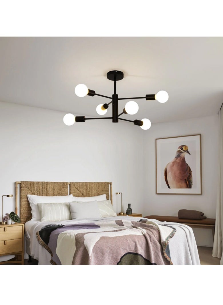 GEADI - Sputnik Chandelier Industrial 6 Light Black Ceiling Light Fixture Height Adjustable Lighting For Kitchen Island Bedroom Dining Room Living Room Farmhouse - Image 1