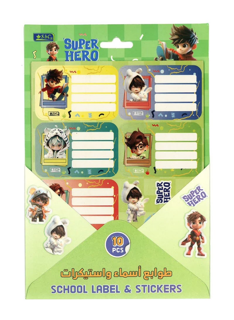 SBC 10-Sheet Name Labels And Stickers For School Super Hero Design - Image 1
