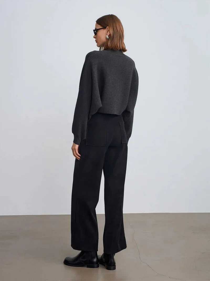 ديلفين Dilvin Women's High-Waist Wide-Leg Faux Leather Trousers