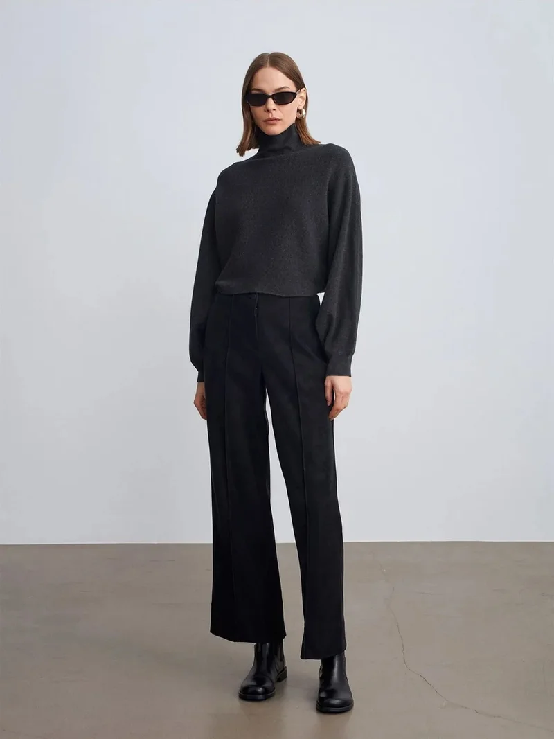 ديلفين Dilvin Women's High-Waist Wide-Leg Faux Leather Trousers