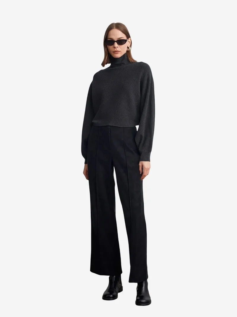 Dilvin DILVIN Women's High-Waist Wide-Leg Faux Leather Trousers