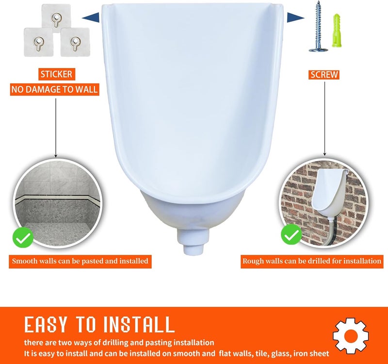 shawoo Waterless Urinal Garage Urinal for Men Plastic Urinals for Men, Urine Diverter Outdoor Urinal Wall-Mounted Urinals For Men Bathroom, No-Drill Lnstallation Self-Adhesive Mens Urinal (white) - Image 4