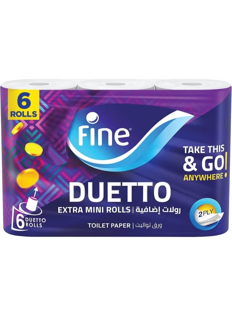 فاين مناديل فاين تواليت دويتو – رول ناعم 2 طبقة، عبوة 6 بكرات لمزيد من الانتعاش والنظافة اليومية