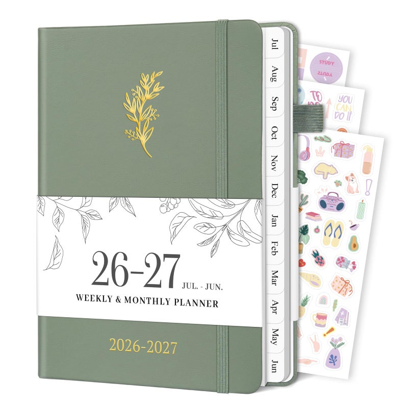 Blugool Planner 2026-2027, Weekly and Monthly Planner with Tabs from Jan 2026 - Dec 2026, A5 Hardcover Academic Calendar with Date for School & Office Schedule, 5.8" x 8.3", Sage Green - Image 1