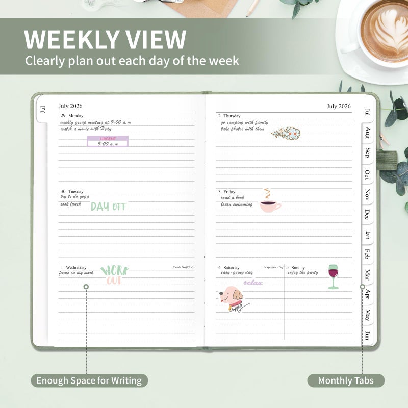 Blugool Planner 2026-2027, Weekly and Monthly Planner with Tabs from Jan 2026 - Dec 2026, A5 Hardcover Academic Calendar with Date for School & Office Schedule, 5.8" x 8.3", Sage Green - Image 3