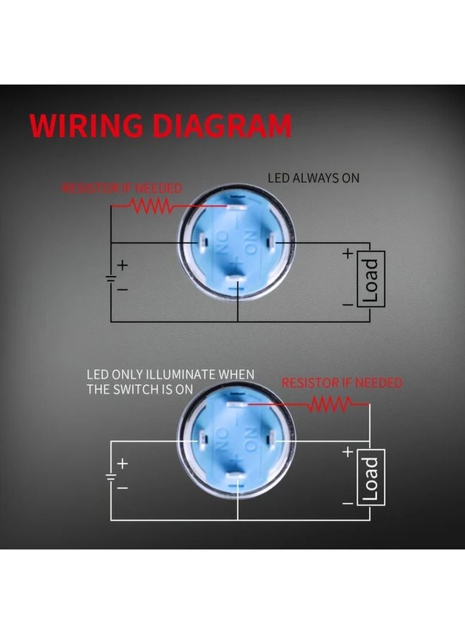 6 قطع زر ضغط معدني أزرق LED ذاتي القفل تشغيل/إيقاف 12 ملم 4 أطراف مع شعار الطاقة - Image 4