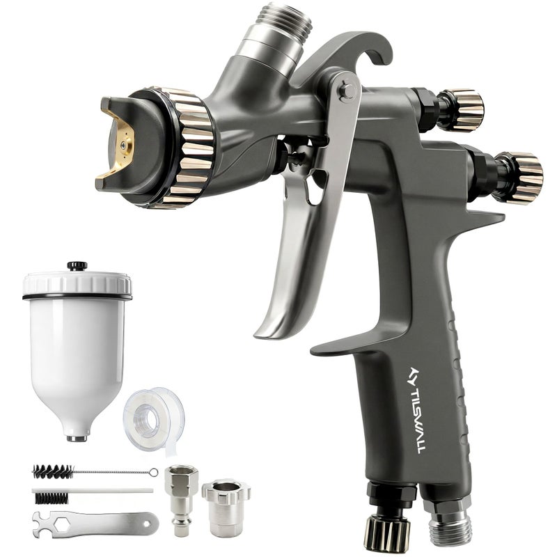 Tilswall Pinto LVLP Spray Gun, Ultral-Long Service Life with All-Stainless Steel Flow Channel, Air Paint Gun Suitable for Most Paints, Ideal for Automotive Painting and Professional Project - Image 1