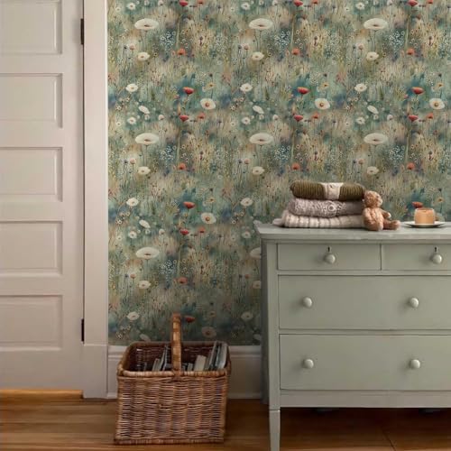MuralPeel Watercolor Wildflower White Flowers Light Green Peel and Stick Wallpaper Self Adhesive Removable Easy Peel Off Contact Paper Stick on Wall Paper for Bedroom Cabinet Renter Friendly - Image 3