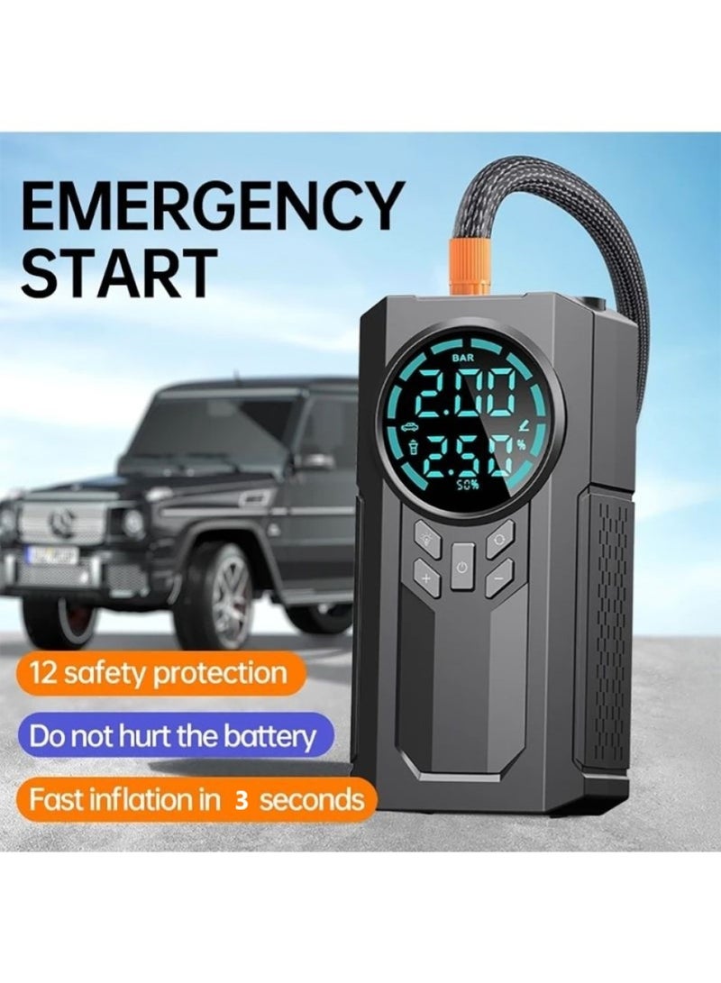 SUITU 8000mAh Portable Cordless Car Battery Emergency Starter, Air Compressor ,Tire Air Pump,  With Flashlight, Mobile Power Supply, LED Display, Large Capacity Storage - Image 2