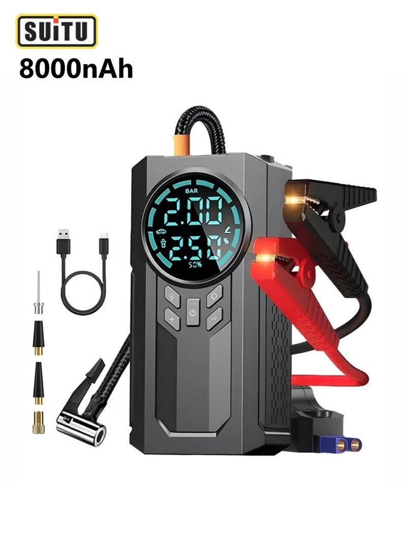 SUITU 8000mAh Portable Cordless Car Battery Emergency Starter, Air Compressor ,Tire Air Pump,  With Flashlight, Mobile Power Supply, LED Display, Large Capacity Storage - Image 1