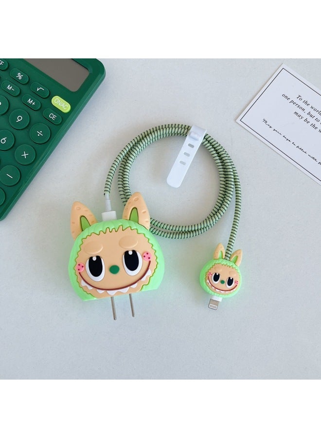 2024 Four-piece Charger Protective Cover For Apple 15 Fast Charging Protective Cover 18W/20W Charger-Specifications:177 Lab Cloth Green (set Of Four) Big And Small Heads + 1.4m Wire Rope + Tie - Image 1
