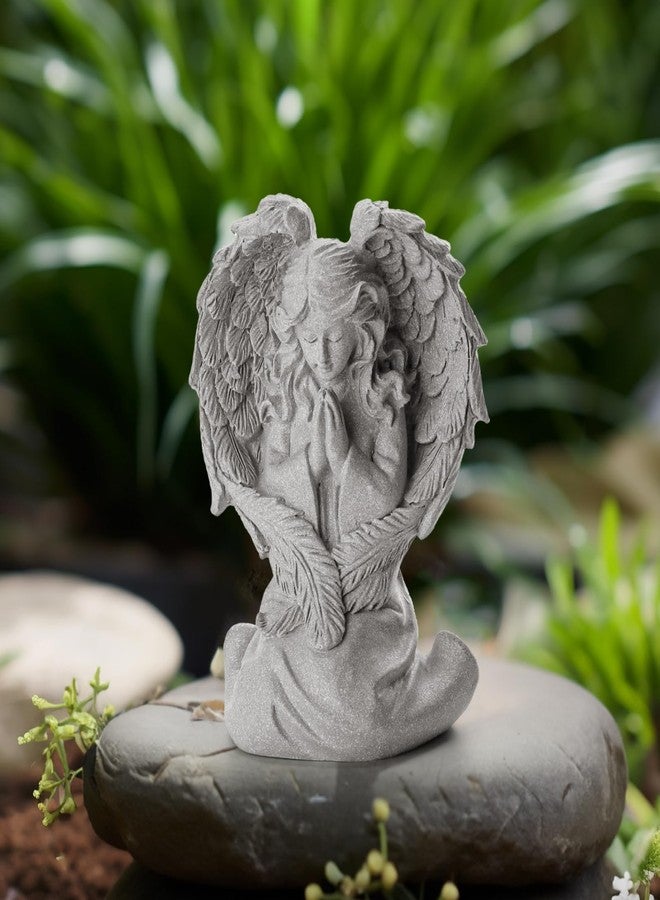 INLOMEM Praying Angel Figurine, Sculpted Hand-Painted Figurine, Angel Wings Statue for Home Decor or Garden, First Communion Gifts for Girls, Religious Gifts for Women (Gray) - Image 4