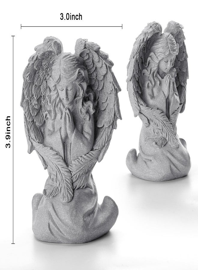 INLOMEM Praying Angel Figurine, Sculpted Hand-Painted Figurine, Angel Wings Statue for Home Decor or Garden, First Communion Gifts for Girls, Religious Gifts for Women (Gray) - Image 3