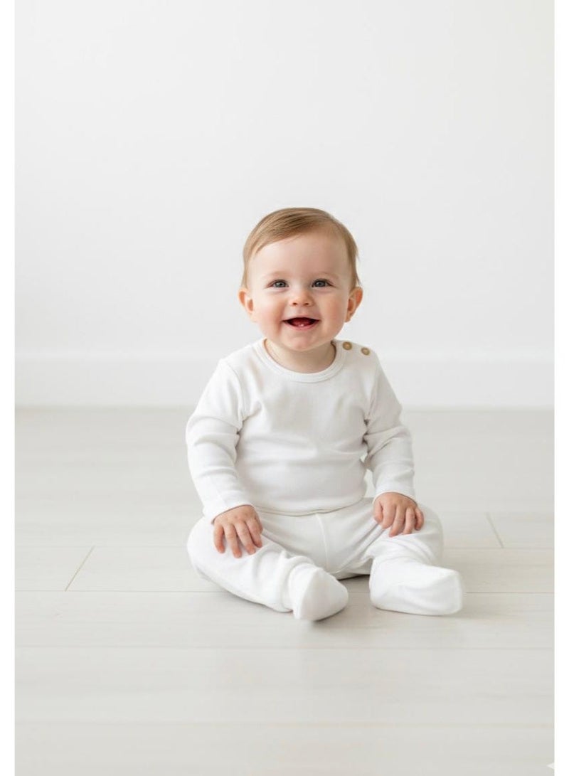 Classic White Long-Sleeve Baby Lounge Set - Image 1