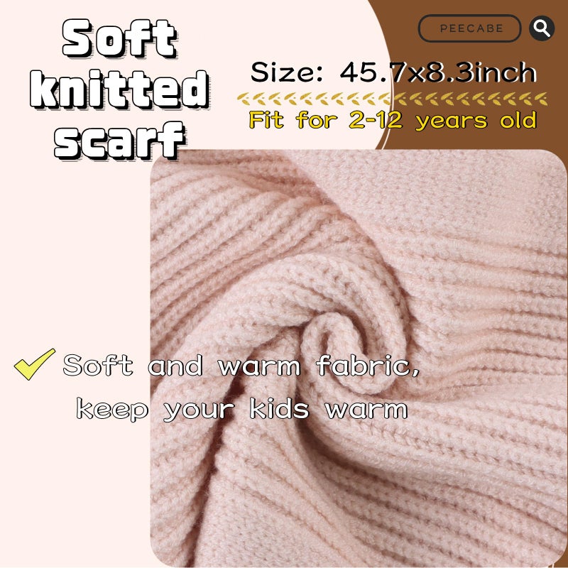 Peecabe Kids Scarf Soft Warm Knit Neck Warmer Winter Classic Scarf for Boys Girls (Beige) - Image 5
