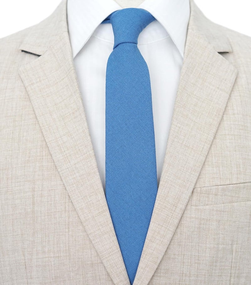 BELLUNO Men's Skinny Ties, Cotton Linen Blend 2.5 inch Solid Neckties - Image 2