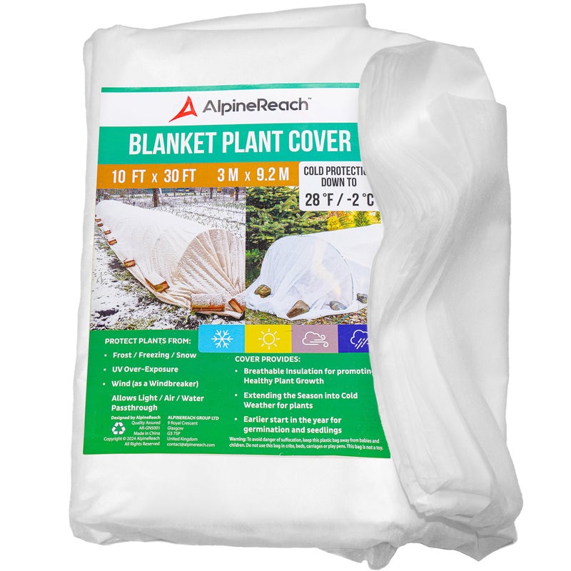 AlpineReach Plant Covers Frost & Sun Protection 10 x 30 ft - Thick 1.2 oz/ydÂ² Freeze Blanket to Low 28 Â°F Temperatures Floating Row, Garden Fabric Material, Protect in Winter Cold, Gardening Down - Image 1