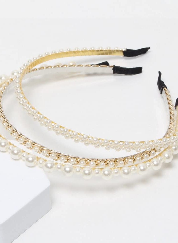 Cuizhiyu 3 Pack Pearl Headbands White Faux Pearls Gold Hairbands Bridal Hair Hoop Wedding Hair Accessories for Women Girls (Pearl)…… - Image 1