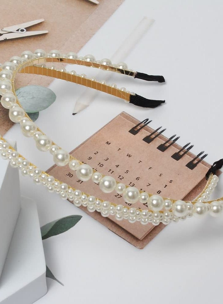 Cuizhiyu 3 Pack Pearl Headbands White Faux Pearls Gold Hairbands Bridal Hair Hoop Wedding Hair Accessories for Women Girls (Pearl)…… - Image 3