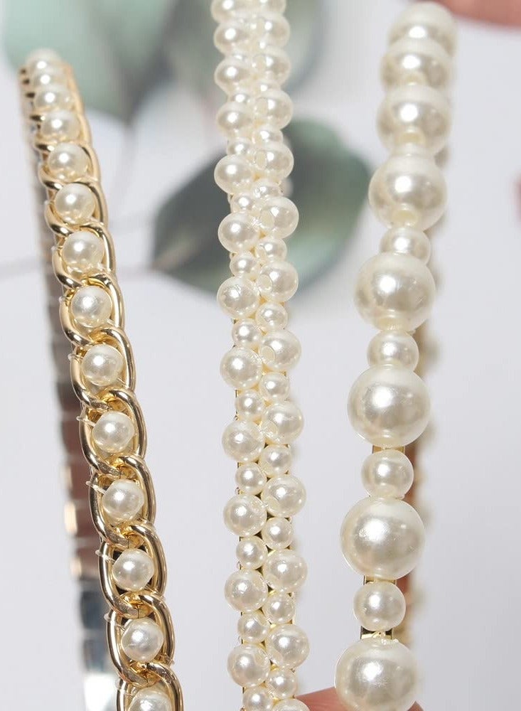 Cuizhiyu 3 Pack Pearl Headbands White Faux Pearls Gold Hairbands Bridal Hair Hoop Wedding Hair Accessories for Women Girls (Pearl)…… - Image 4