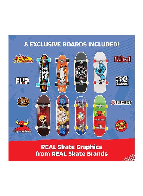 Tech Deck، لوحات أصابع مكونة من 8 قطع للذكرى الخامسة والعشرين مع شكل حصري، وألواح تزلج صغيرة قابلة للتجميع والتخصيص