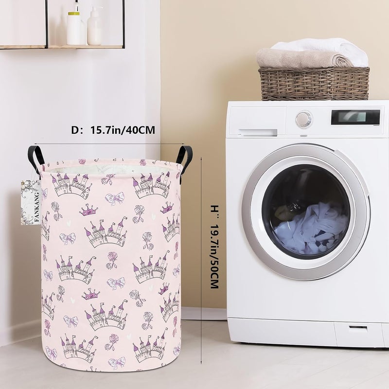 FANKANG Storage Basket, Nursery Hamper Canvas Laundry Basket Foldable with Waterproof PE Coating Large Storage Baskets for Kids Boys and Girls, Office, Bedroom, Clothes,Toys(Princess Castle) - Image 2